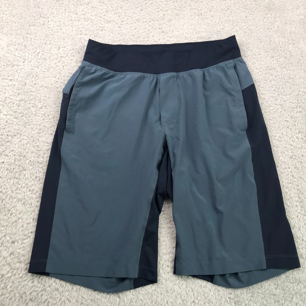 Lululemon T.H.E. Shorts Mens M Textured Blue/Navy Linerless 11" Drawstring Run